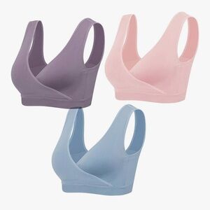 Set of Three Nursing Bras in Purple, Pink, and Blue